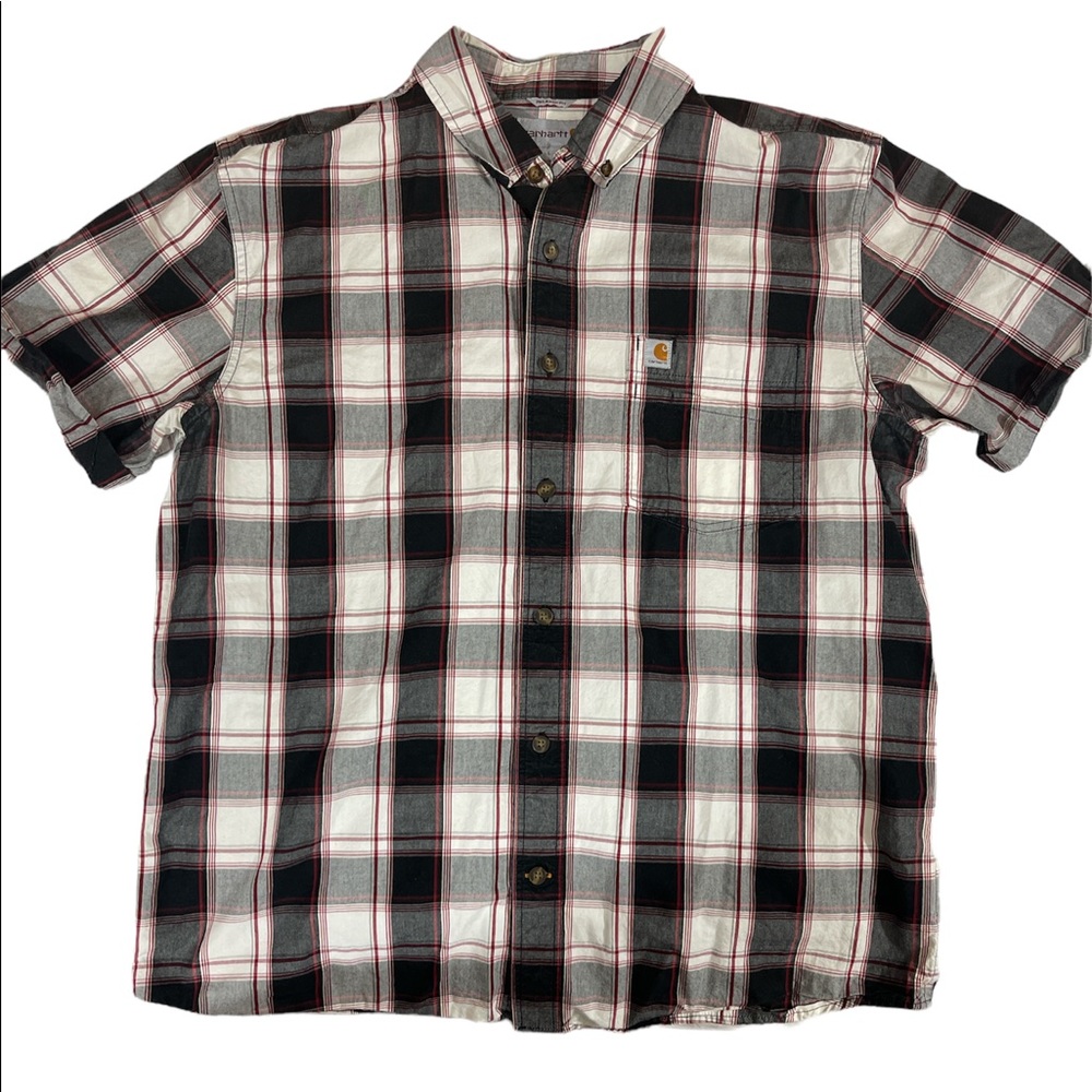 Carhartt Red Plaid Relaxed Fit Short Sleeve Button Down Shirt Large